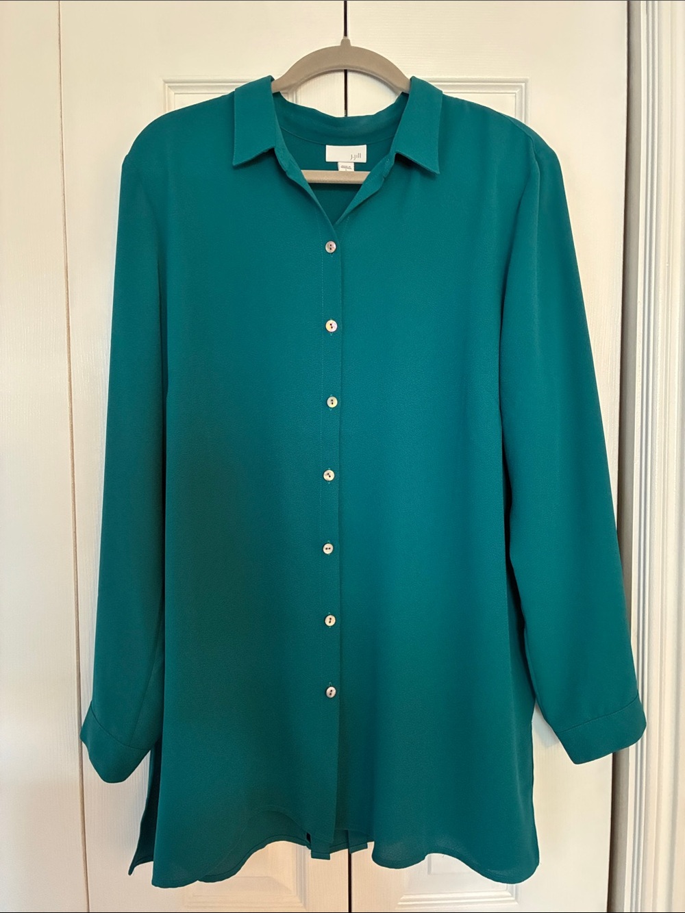 J. Jill Teal Button-Up Long Sleeve Blouse